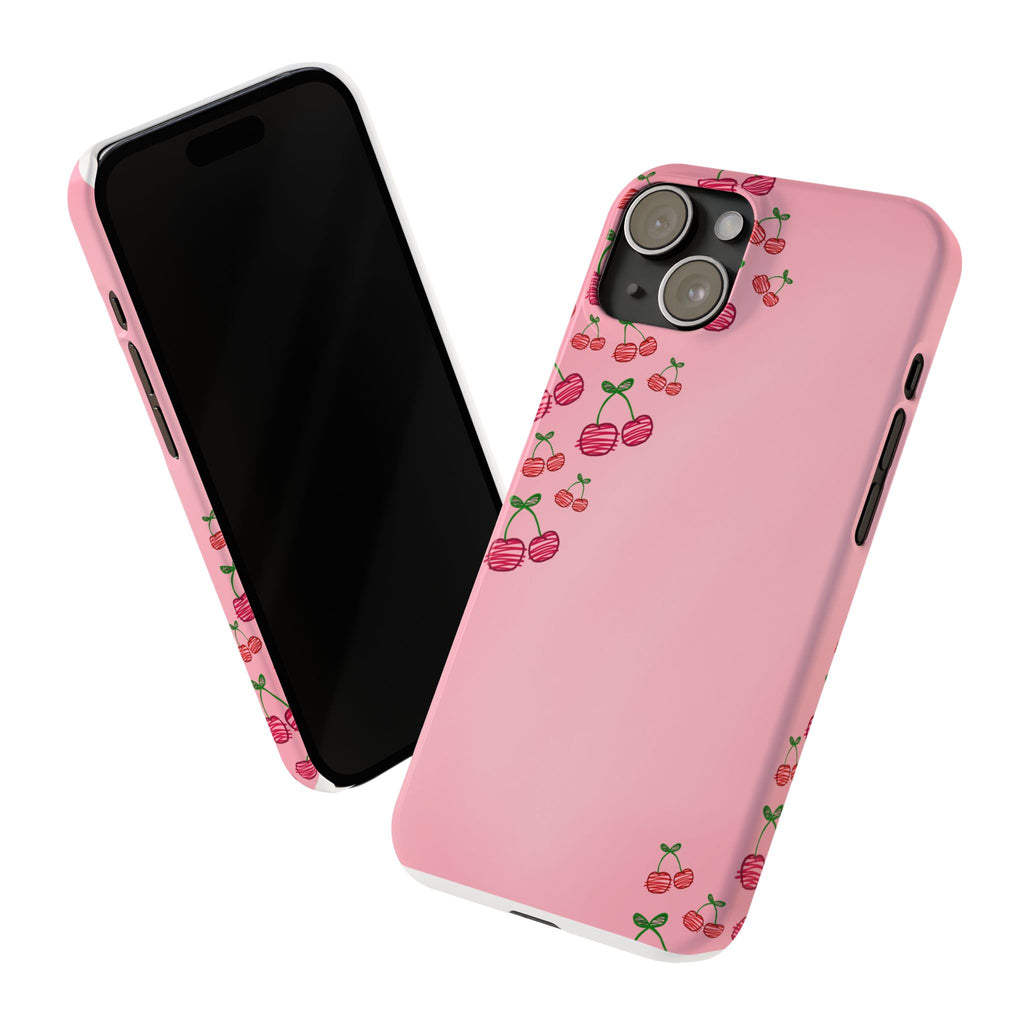 Cute Cherry Slim Phone Case - Floral Pink Design
