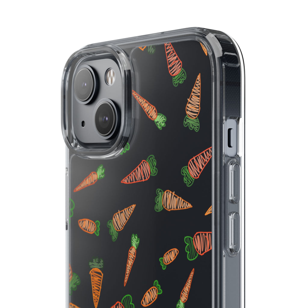 Carrot Pattern Clear Phone Case, Cute Phone Cover, Spring Accessory, Gift for Gardeners, Farmhouse Decor, Eco-Friendly