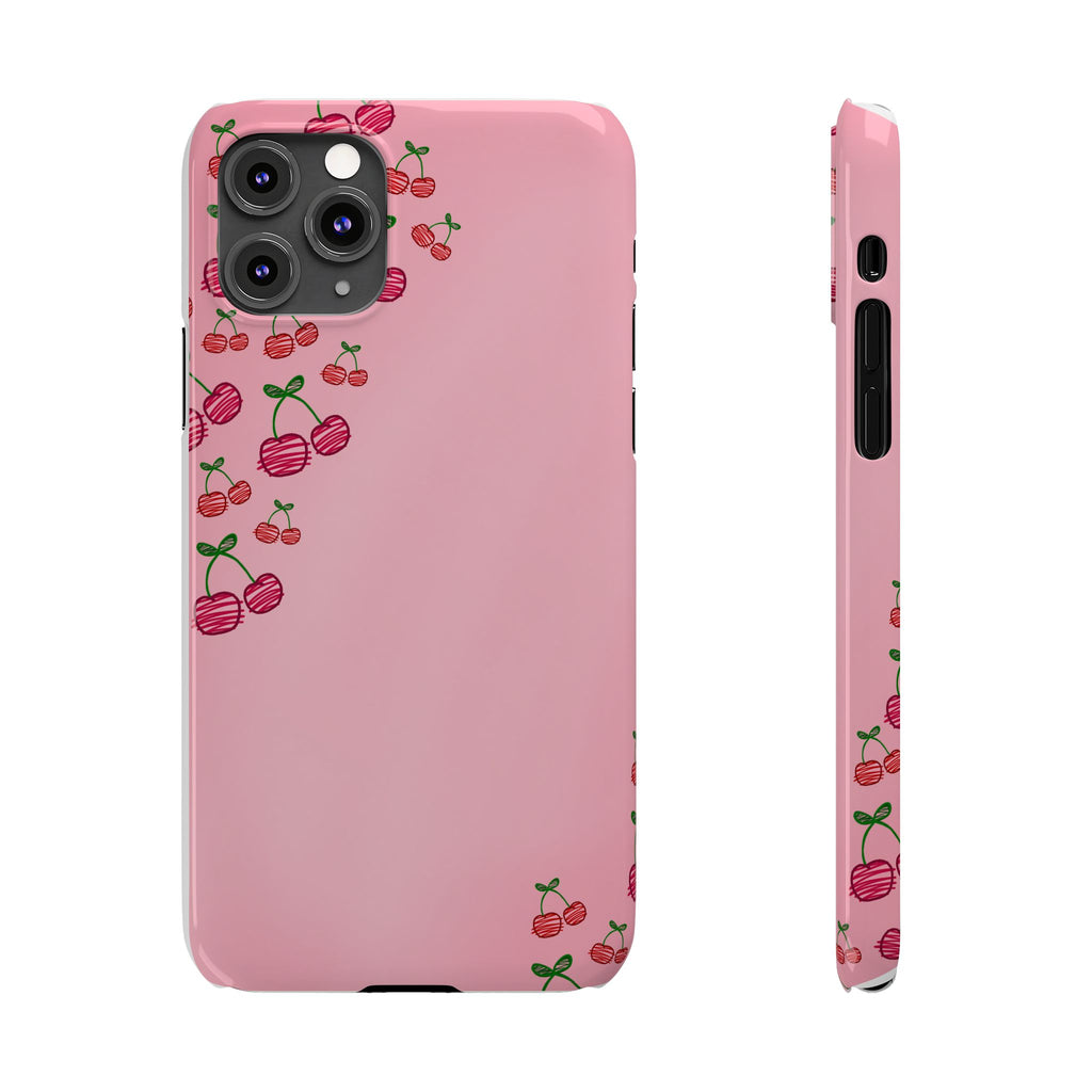 Cute Cherry Slim Phone Case - Floral Pink Design