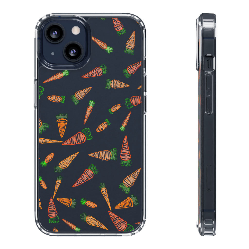 Carrot Pattern Clear Phone Case, Cute Phone Cover, Spring Accessory, Gift for Gardeners, Farmhouse Decor, Eco-Friendly