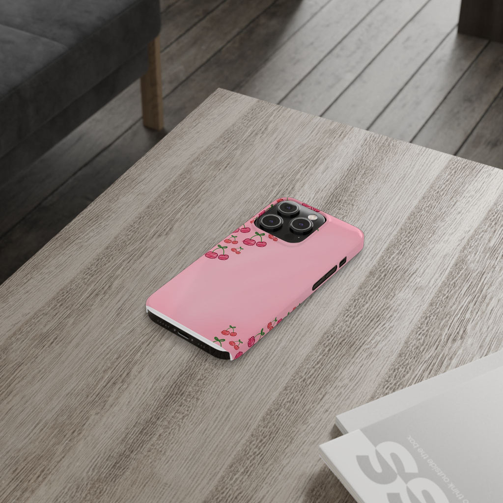 Cute Cherry Slim Phone Case - Floral Pink Design