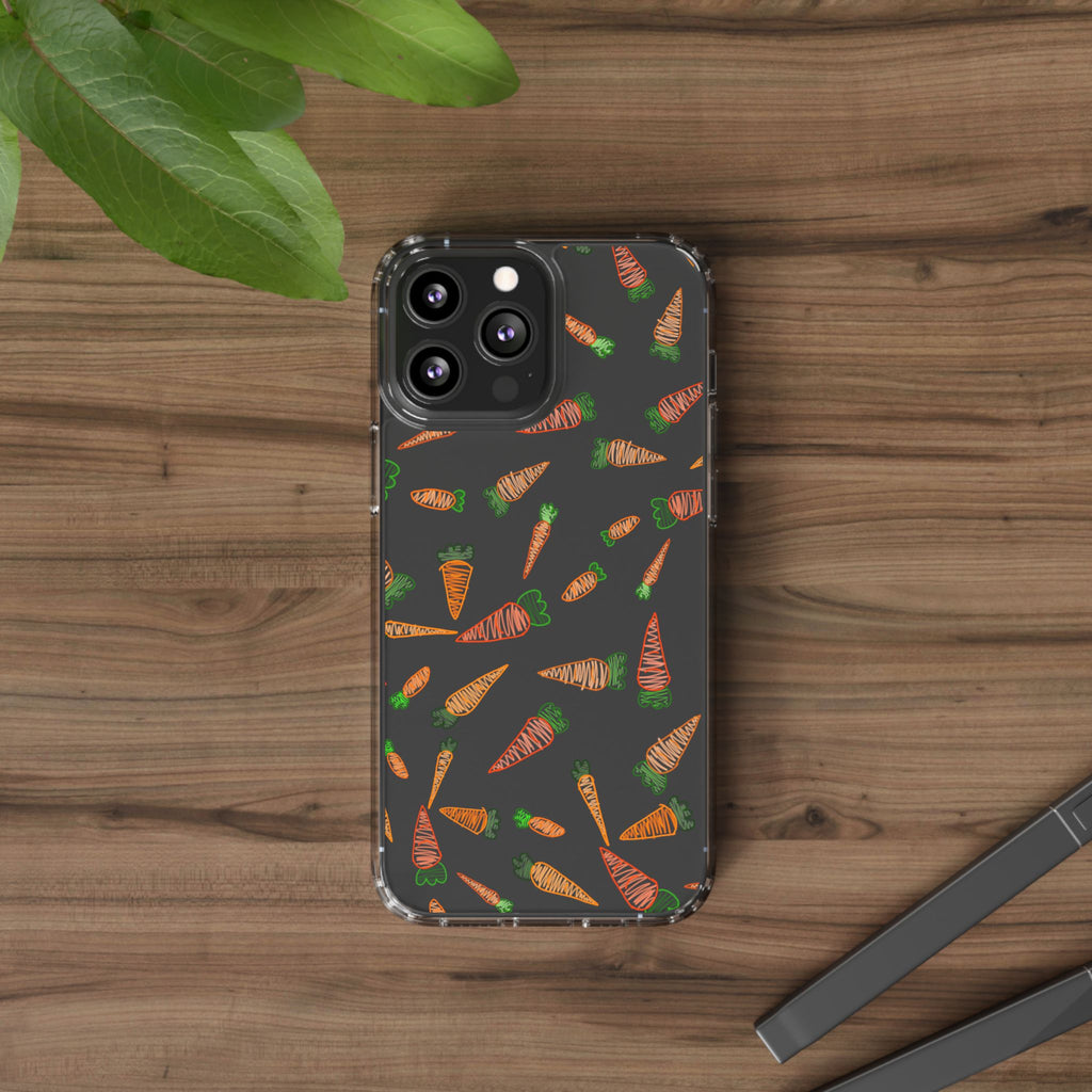 Carrot Pattern Clear Phone Case, Cute Phone Cover, Spring Accessory, Gift for Gardeners, Farmhouse Decor, Eco-Friendly