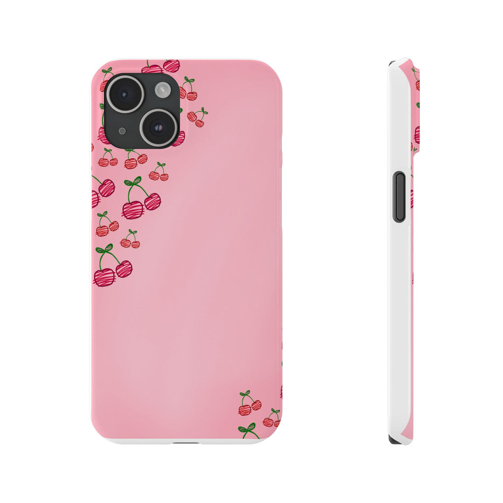 Cute Cherry Slim Phone Case - Floral Pink Design
