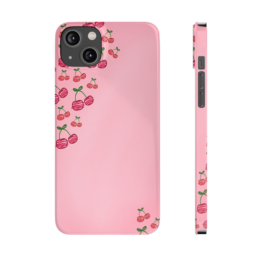 Cute Cherry Slim Phone Case - Floral Pink Design