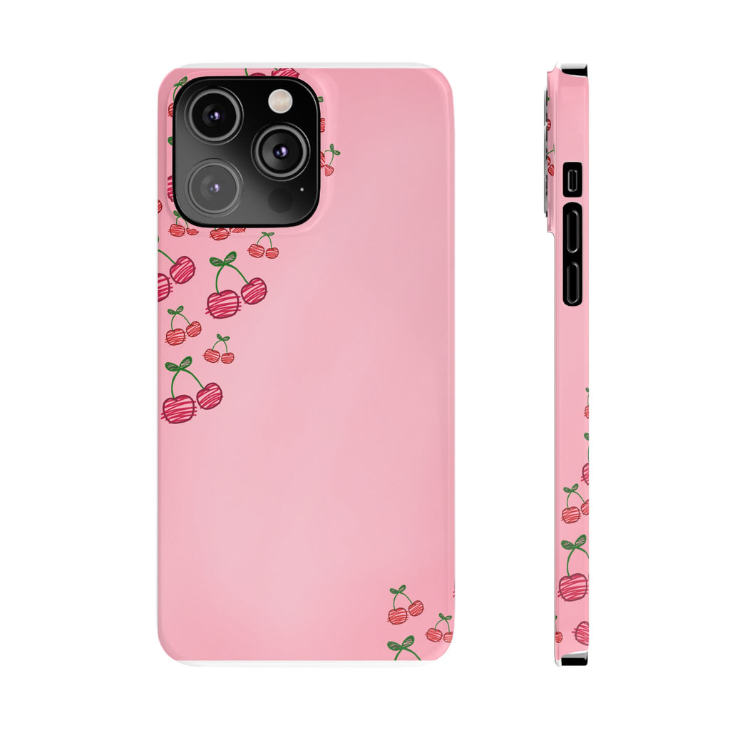 Cute Cherry Slim Phone Case - Floral Pink Design