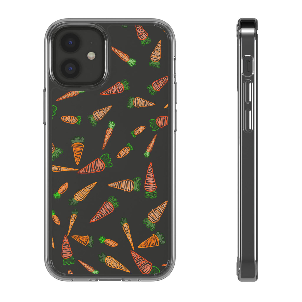 Carrot Pattern Clear Phone Case, Cute Phone Cover, Spring Accessory, Gift for Gardeners, Farmhouse Decor, Eco-Friendly