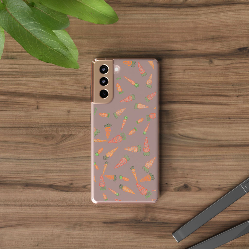 Carrot Pattern Clear Phone Case, Cute Phone Cover, Spring Accessory, Gift for Gardeners, Farmhouse Decor, Eco-Friendly