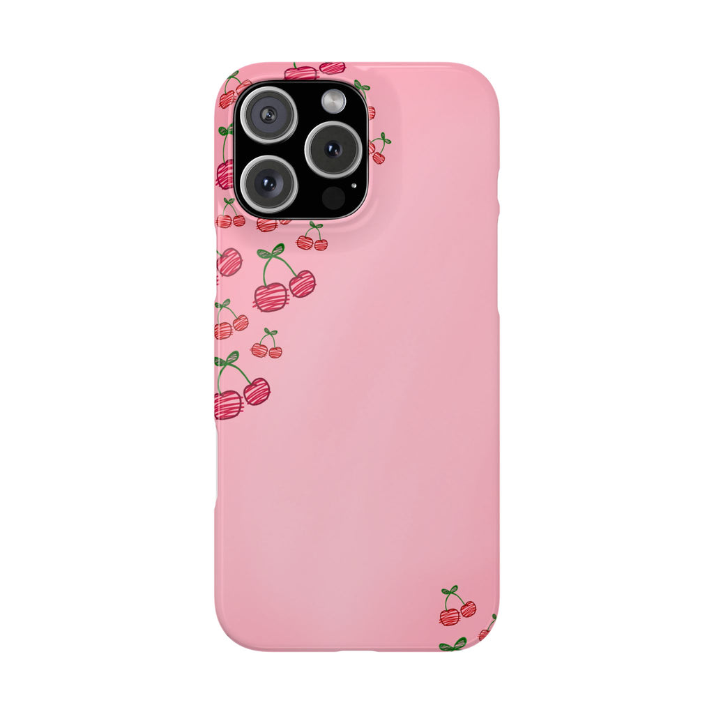 Cute Cherry Slim Phone Case - Floral Pink Design
