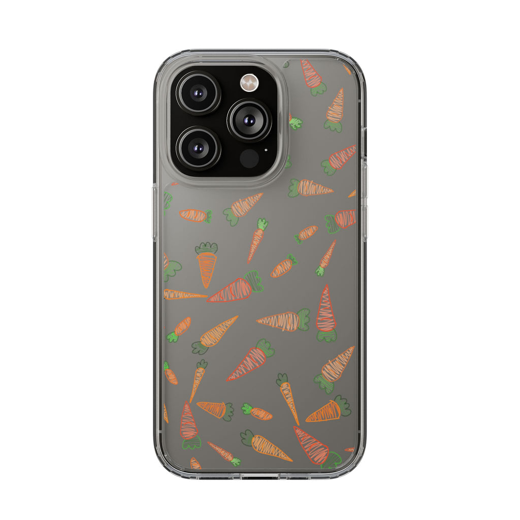 Carrot Pattern Clear Phone Case, Cute Phone Cover, Spring Accessory, Gift for Gardeners, Farmhouse Decor, Eco-Friendly