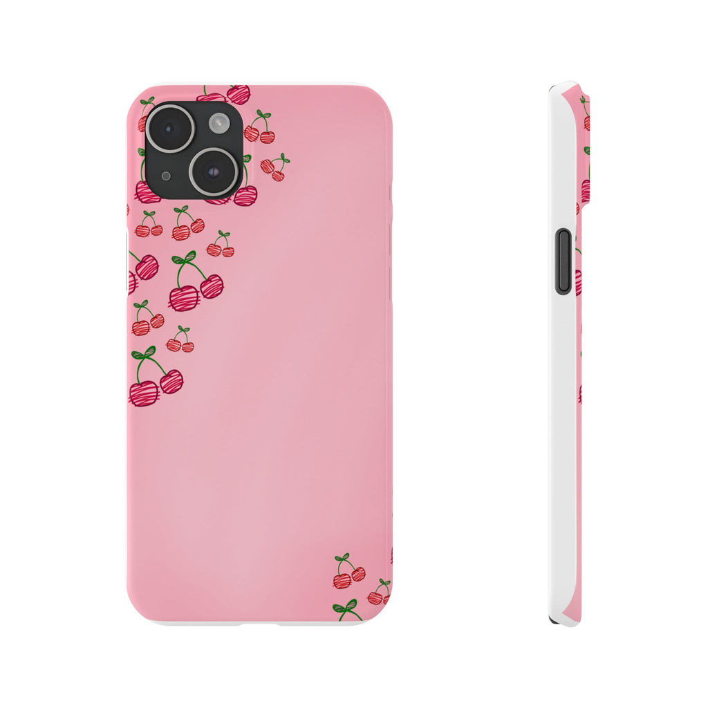 Cute Cherry Slim Phone Case - Floral Pink Design