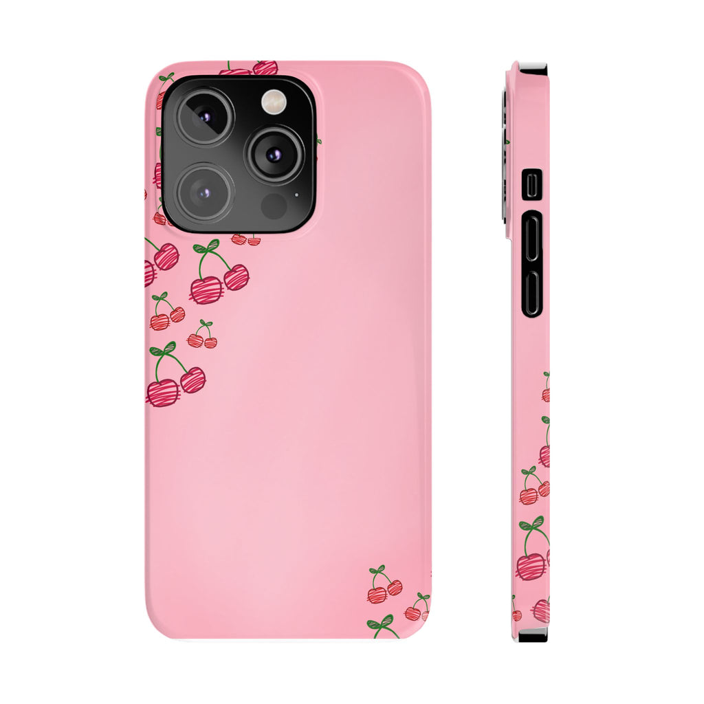 Cute Cherry Slim Phone Case - Floral Pink Design