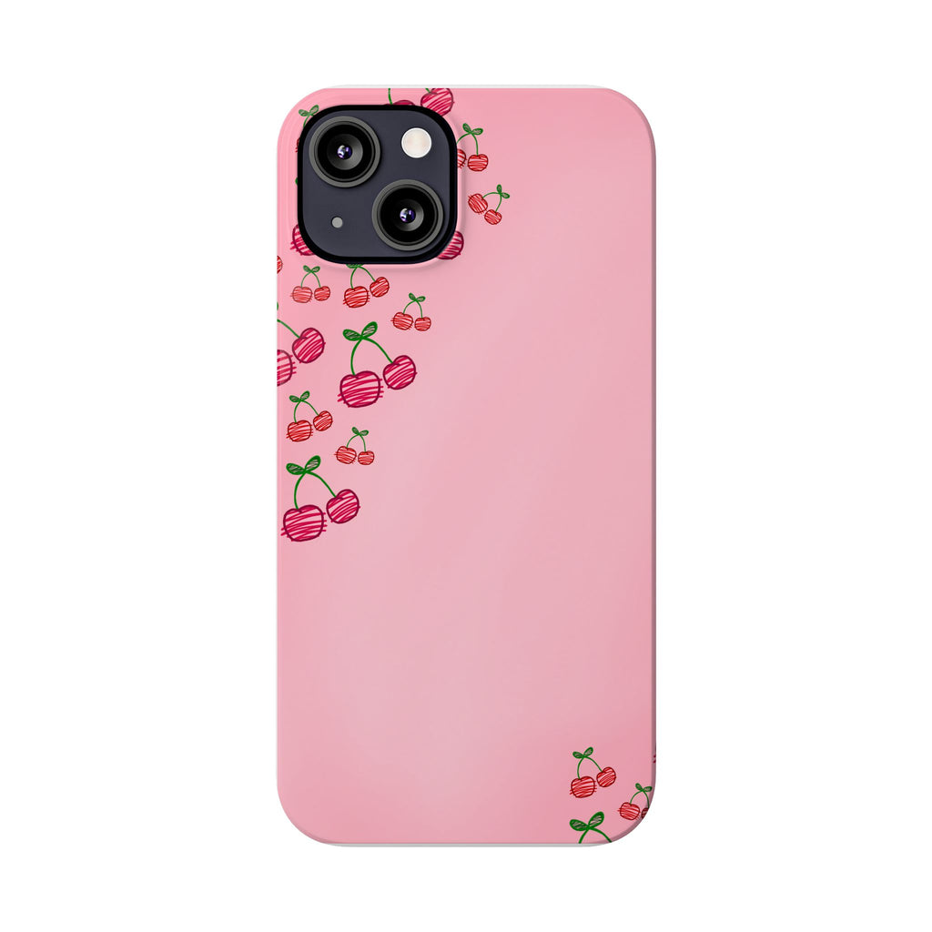 Cute Cherry Slim Phone Case - Floral Pink Design