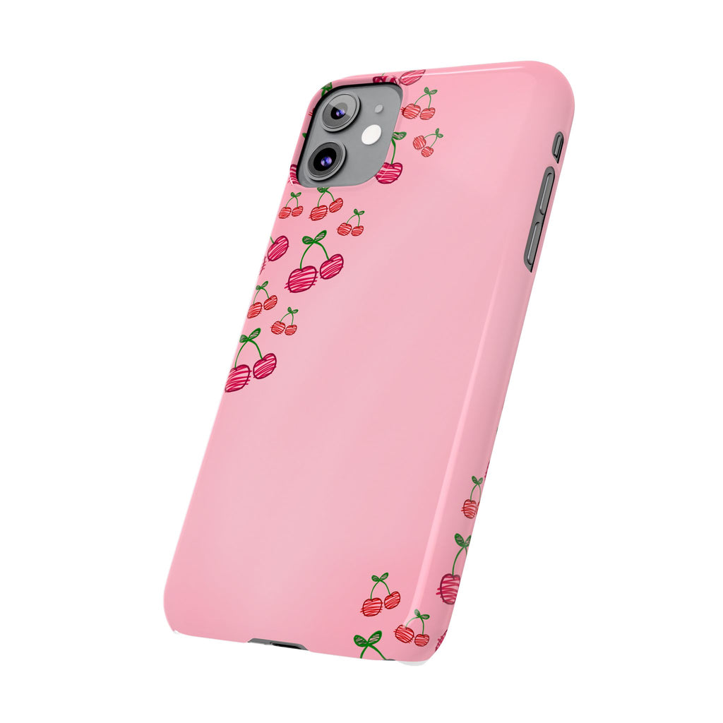 Cute Cherry Slim Phone Case - Floral Pink Design