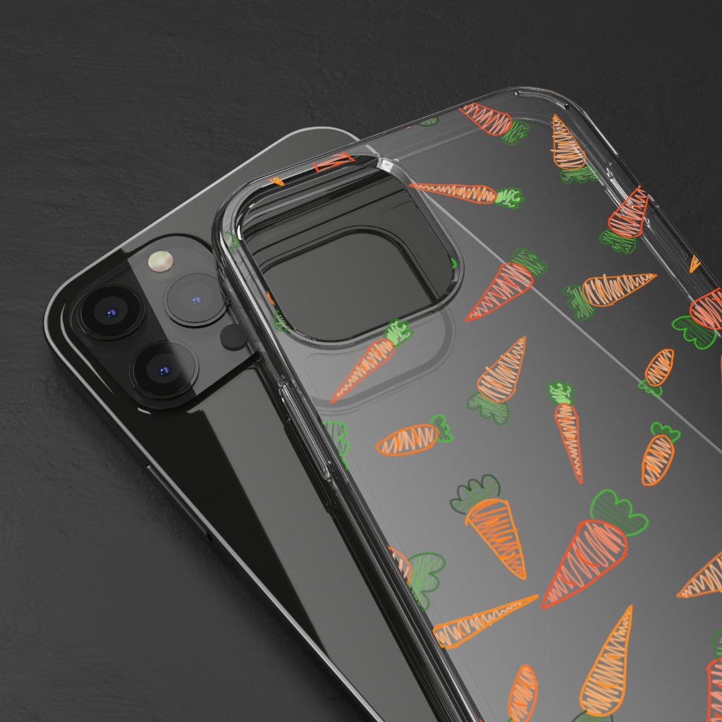 Carrot Pattern Clear Phone Case, Cute Phone Cover, Spring Accessory, Gift for Gardeners, Farmhouse Decor, Eco-Friendly