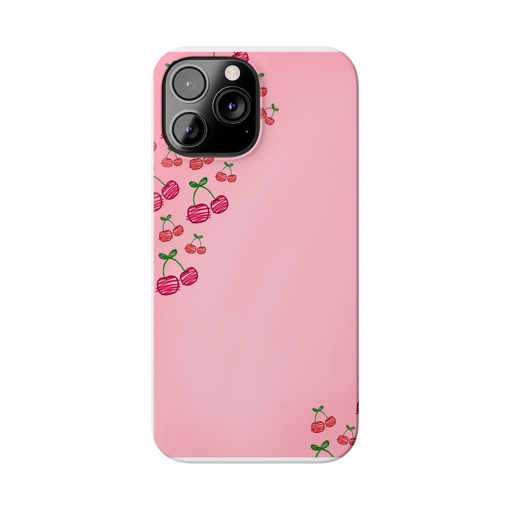 Cute Cherry Slim Phone Case - Floral Pink Design