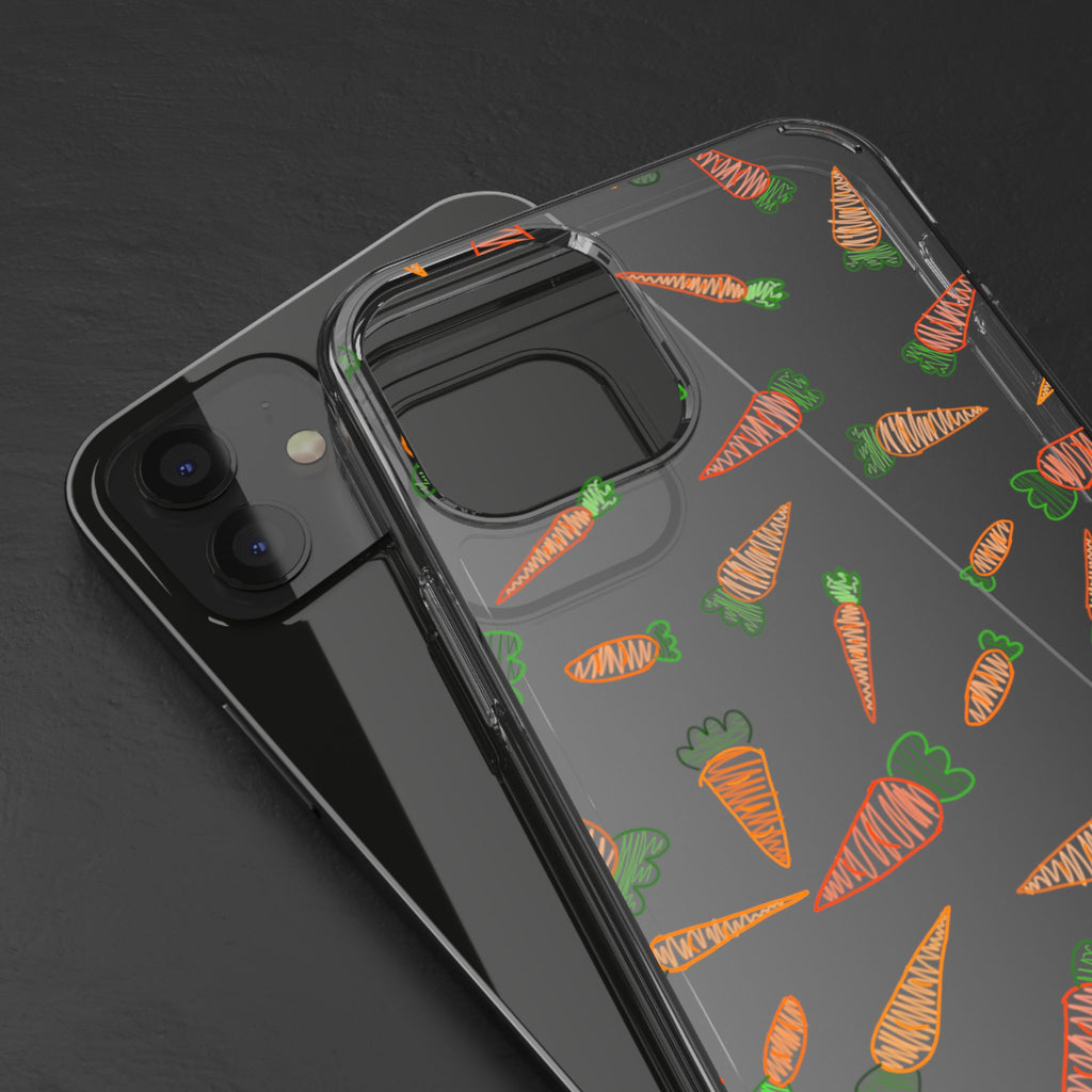 Carrot Pattern Clear Phone Case, Cute Phone Cover, Spring Accessory, Gift for Gardeners, Farmhouse Decor, Eco-Friendly