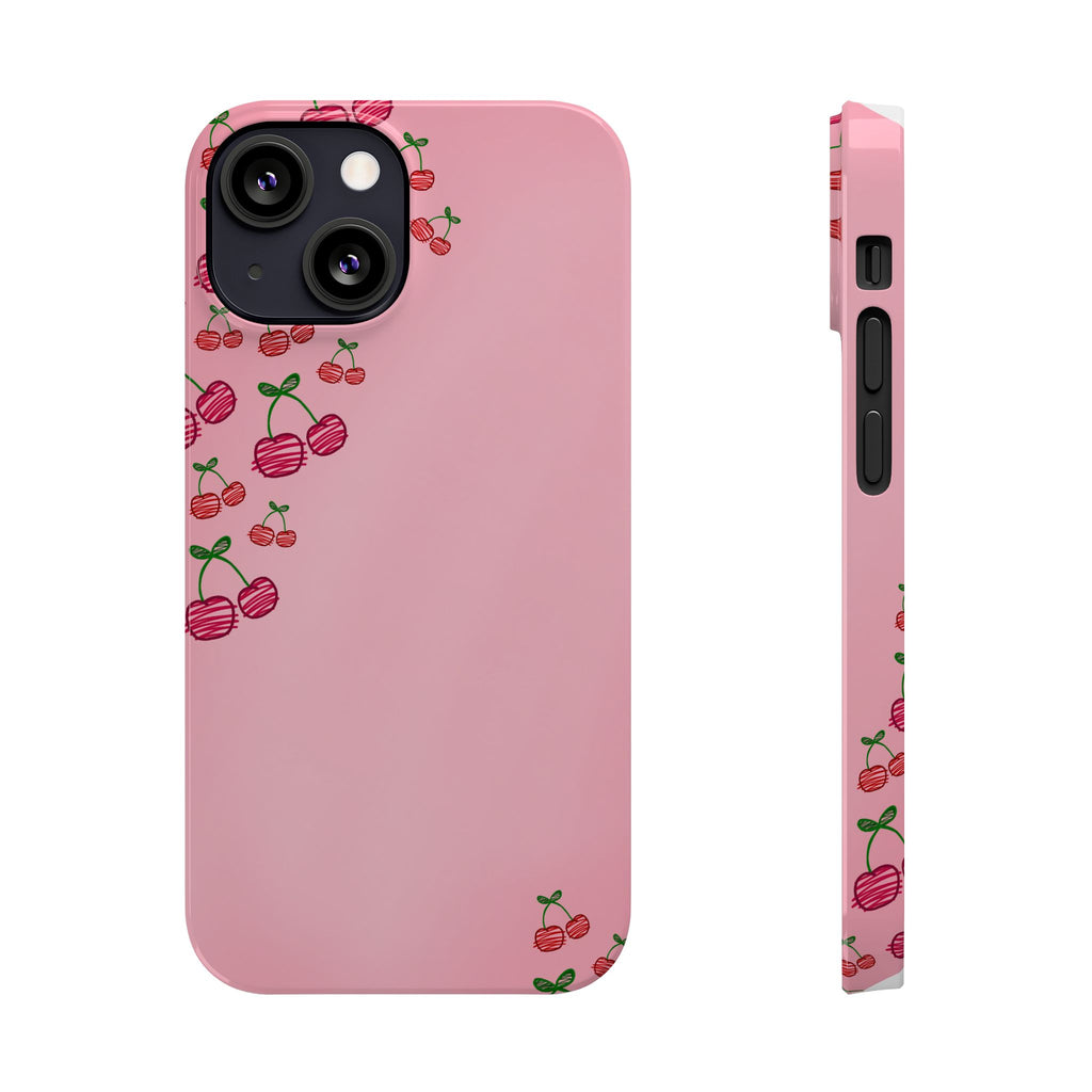 Cute Cherry Slim Phone Case - Floral Pink Design