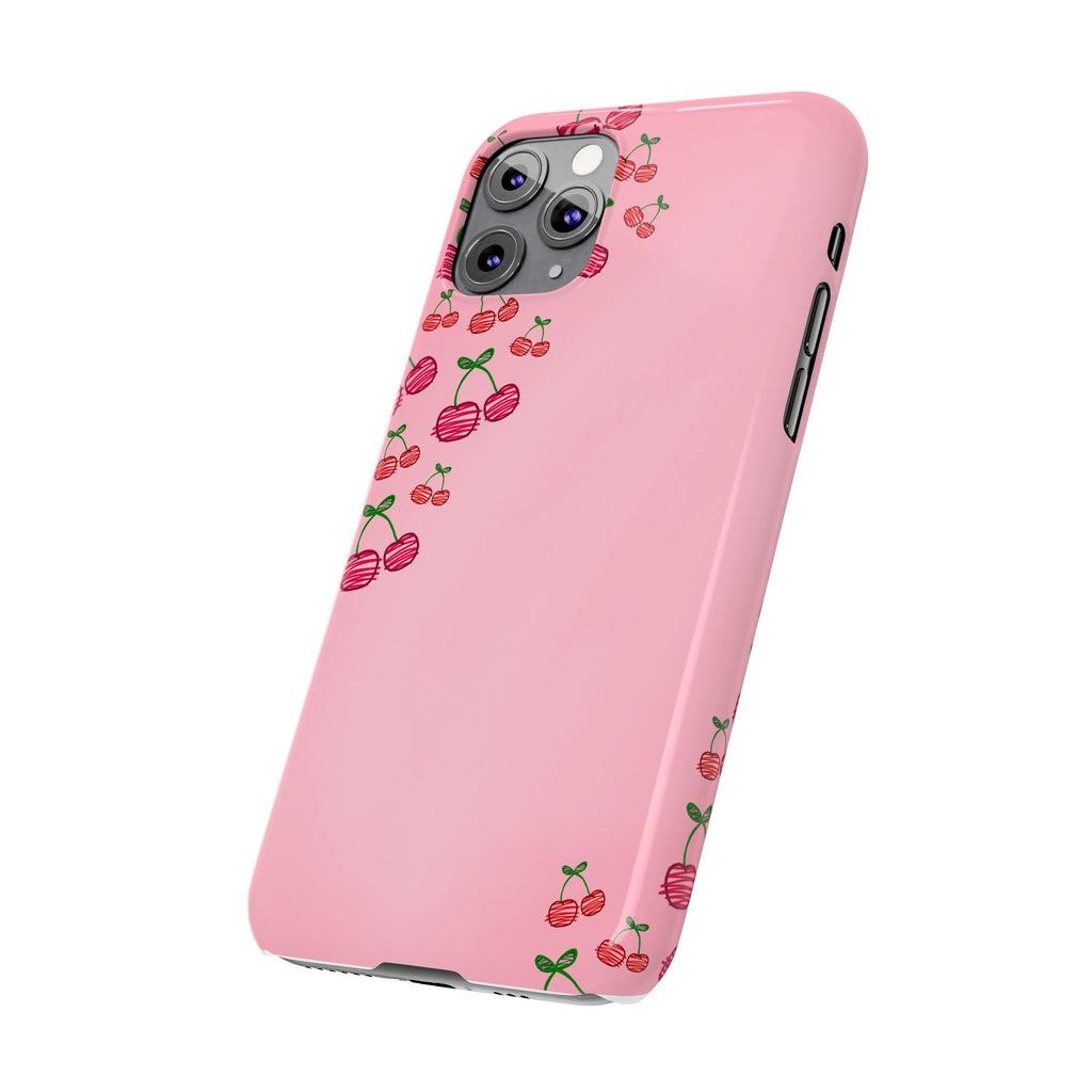 Cute Cherry Slim Phone Case - Floral Pink Design