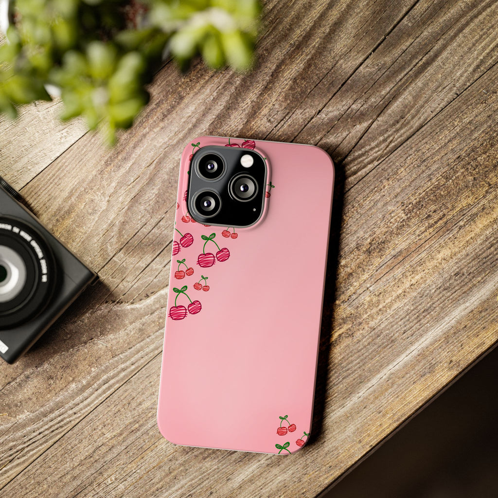 Cute Cherry Slim Phone Case - Floral Pink Design