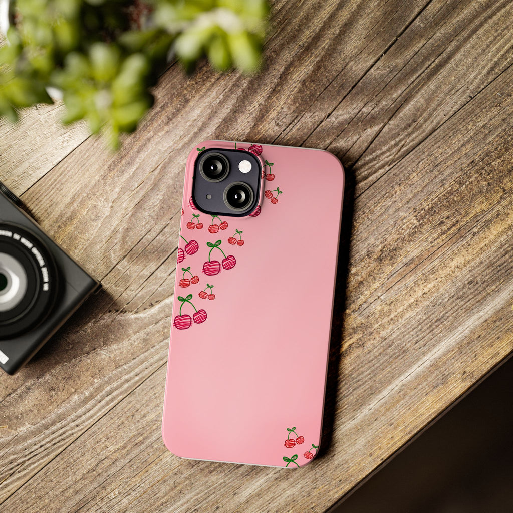 Cute Cherry Slim Phone Case - Floral Pink Design