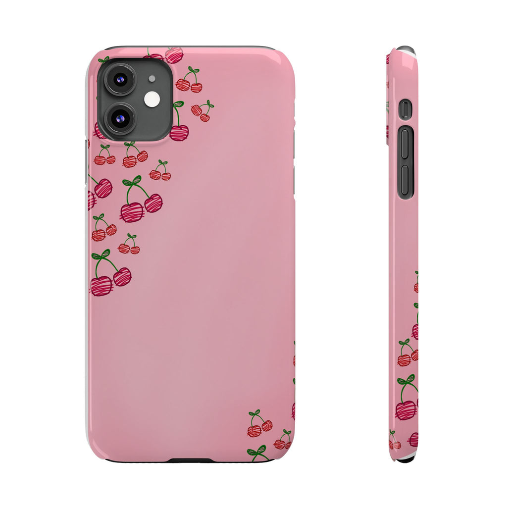 Cute Cherry Slim Phone Case - Floral Pink Design