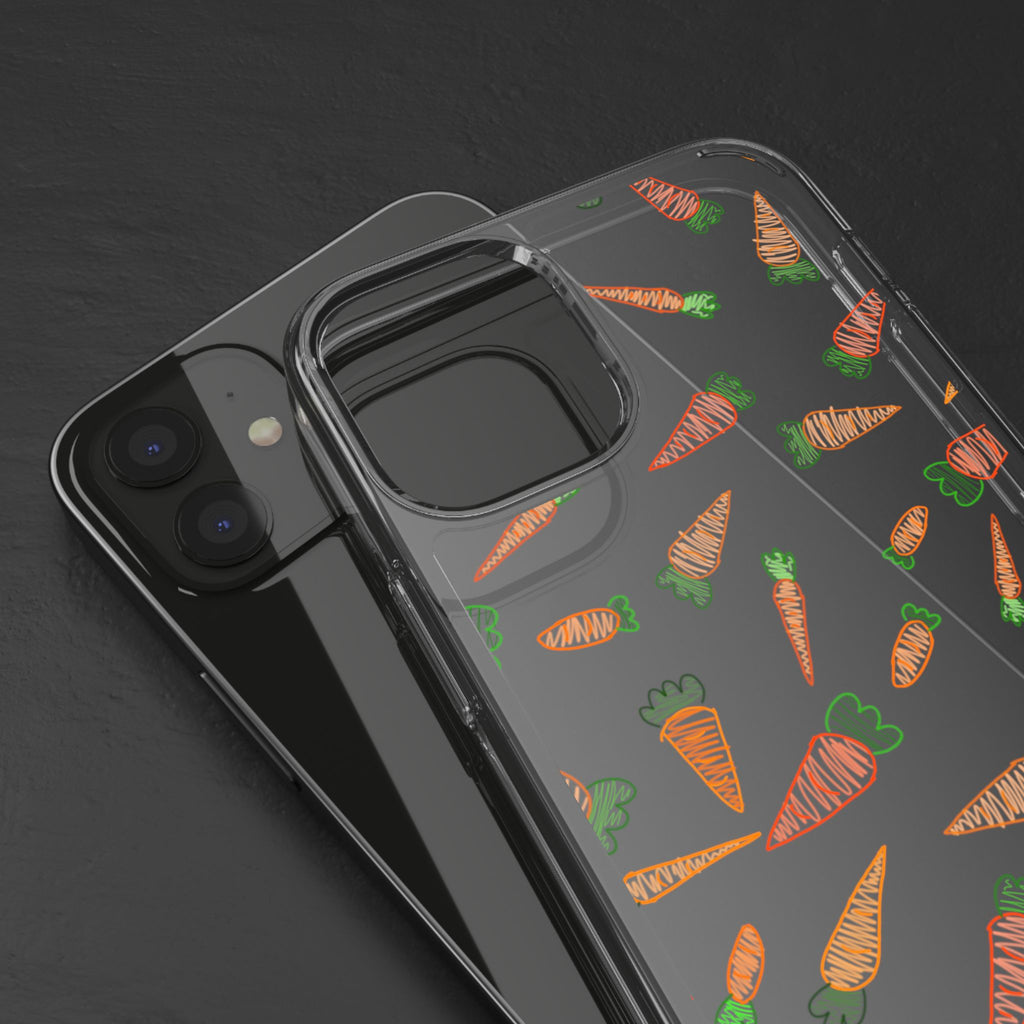 Carrot Pattern Clear Phone Case, Cute Phone Cover, Spring Accessory, Gift for Gardeners, Farmhouse Decor, Eco-Friendly