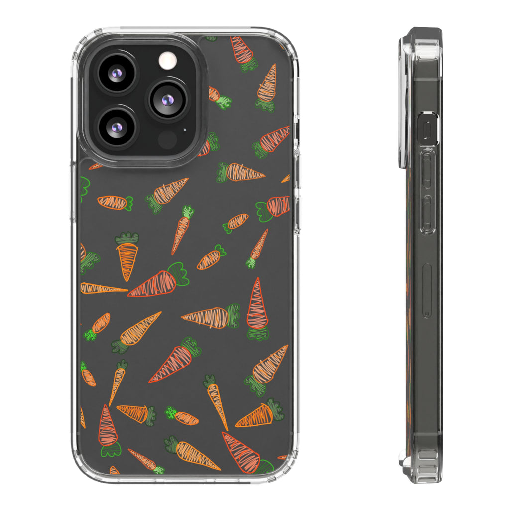 Carrot Pattern Clear Phone Case, Cute Phone Cover, Spring Accessory, Gift for Gardeners, Farmhouse Decor, Eco-Friendly