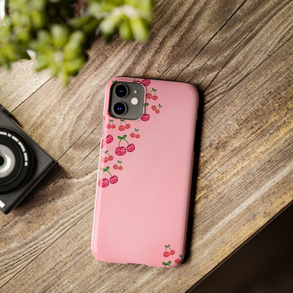 Cute Cherry Slim Phone Case - Floral Pink Design