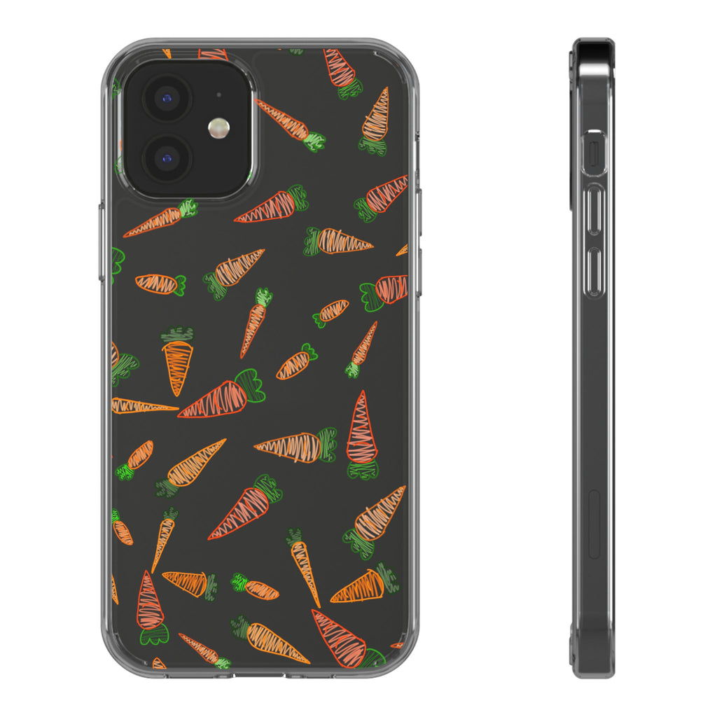 Carrot Pattern Clear Phone Case, Cute Phone Cover, Spring Accessory, Gift for Gardeners, Farmhouse Decor, Eco-Friendly