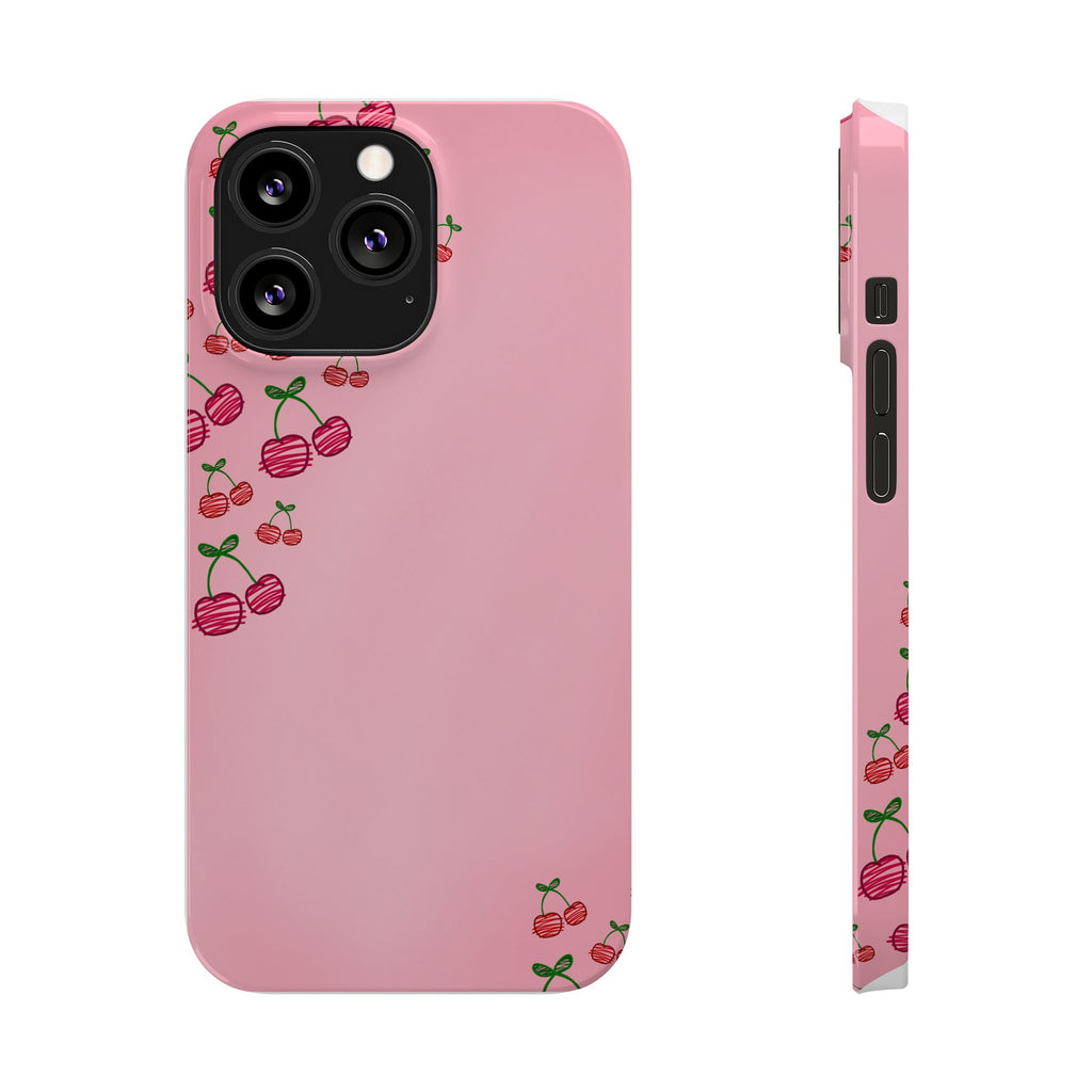 Cute Cherry Slim Phone Case - Floral Pink Design