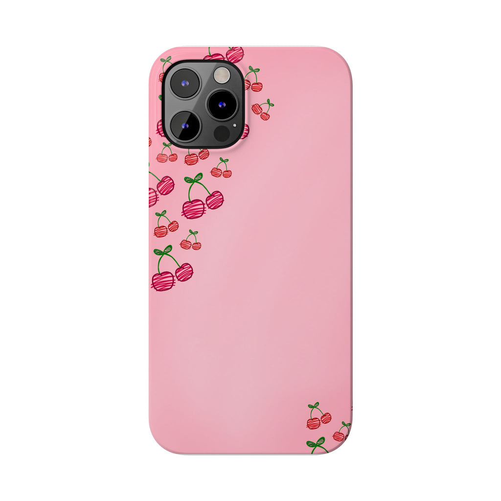 Cute Cherry Slim Phone Case - Floral Pink Design