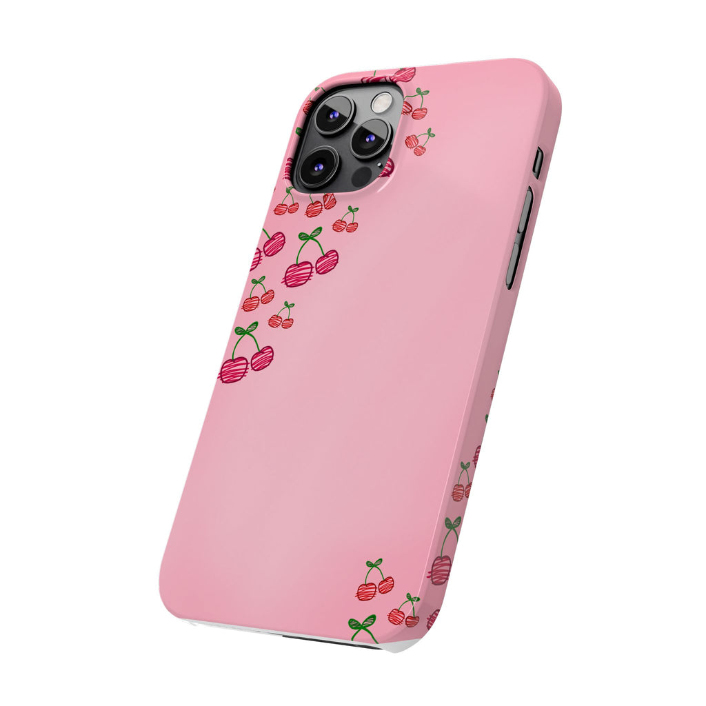 Cute Cherry Slim Phone Case - Floral Pink Design