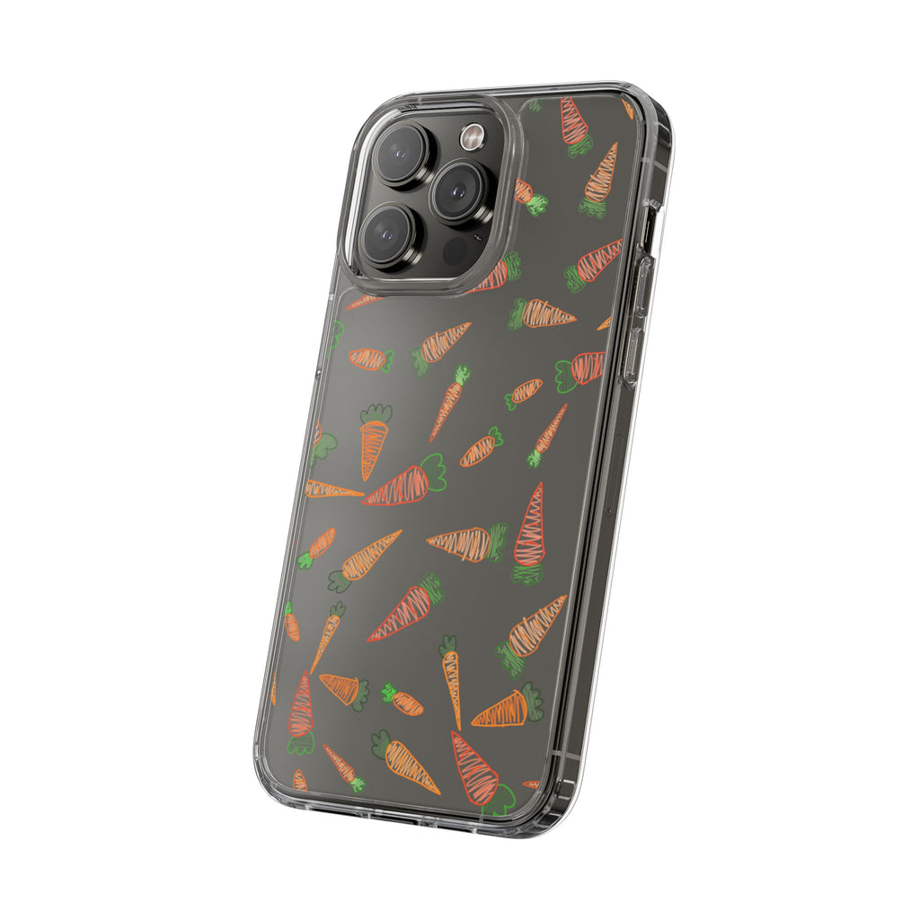 Carrot Pattern Clear Phone Case, Cute Phone Cover, Spring Accessory, Gift for Gardeners, Farmhouse Decor, Eco-Friendly