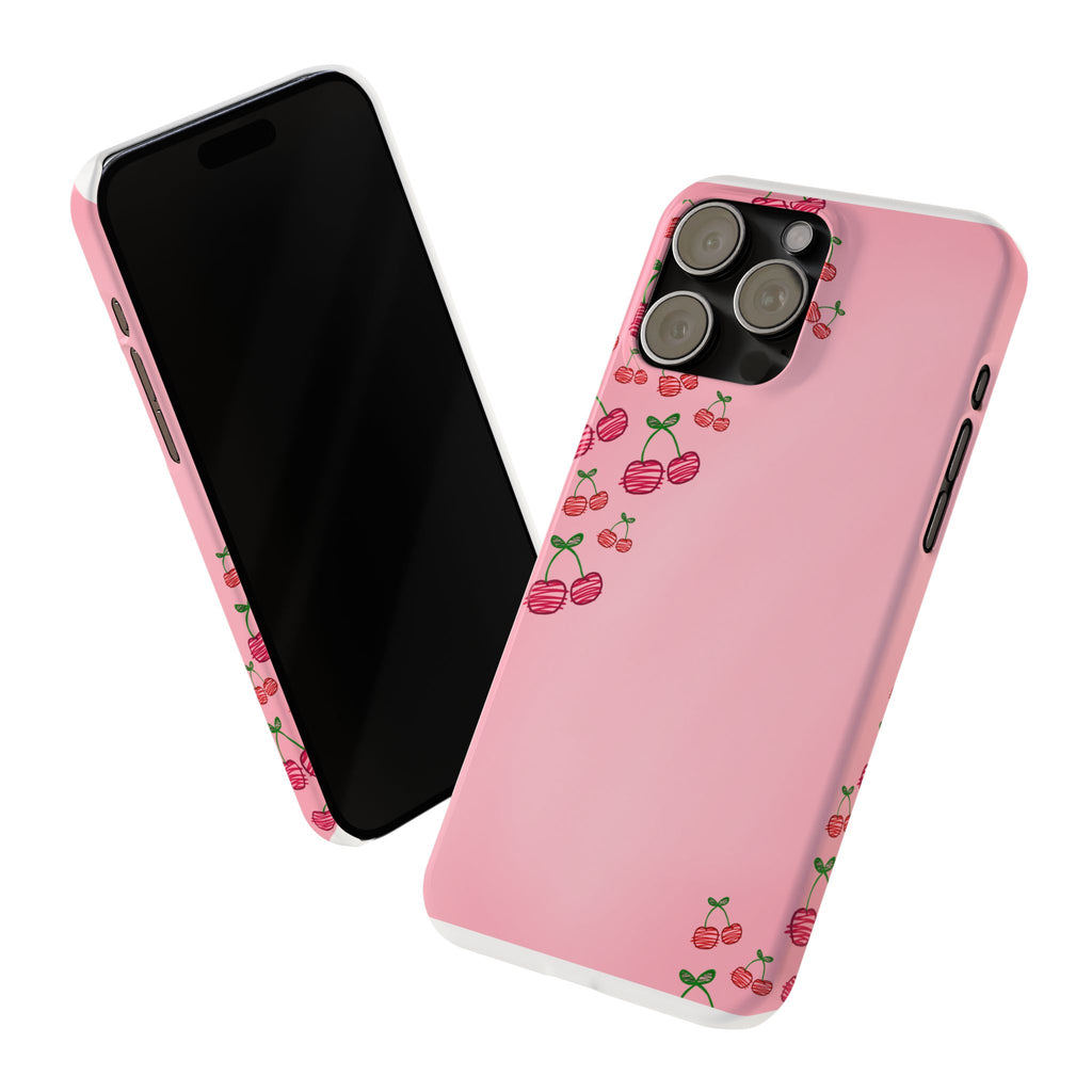 Cute Cherry Slim Phone Case - Floral Pink Design