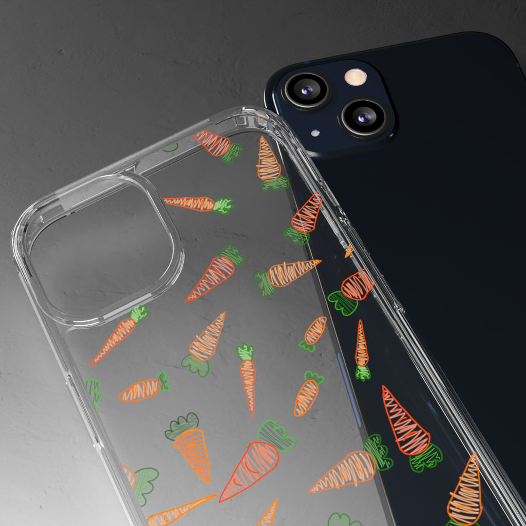 Carrot Pattern Clear Phone Case, Cute Phone Cover, Spring Accessory, Gift for Gardeners, Farmhouse Decor, Eco-Friendly