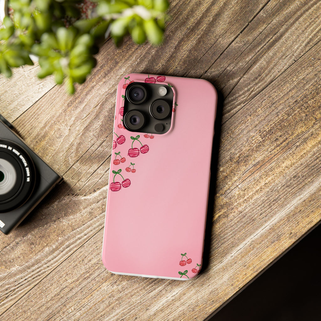 Cute Cherry Slim Phone Case - Floral Pink Design