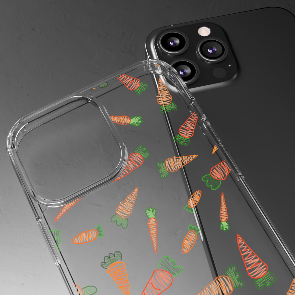 Carrot Pattern Clear Phone Case, Cute Phone Cover, Spring Accessory, Gift for Gardeners, Farmhouse Decor, Eco-Friendly