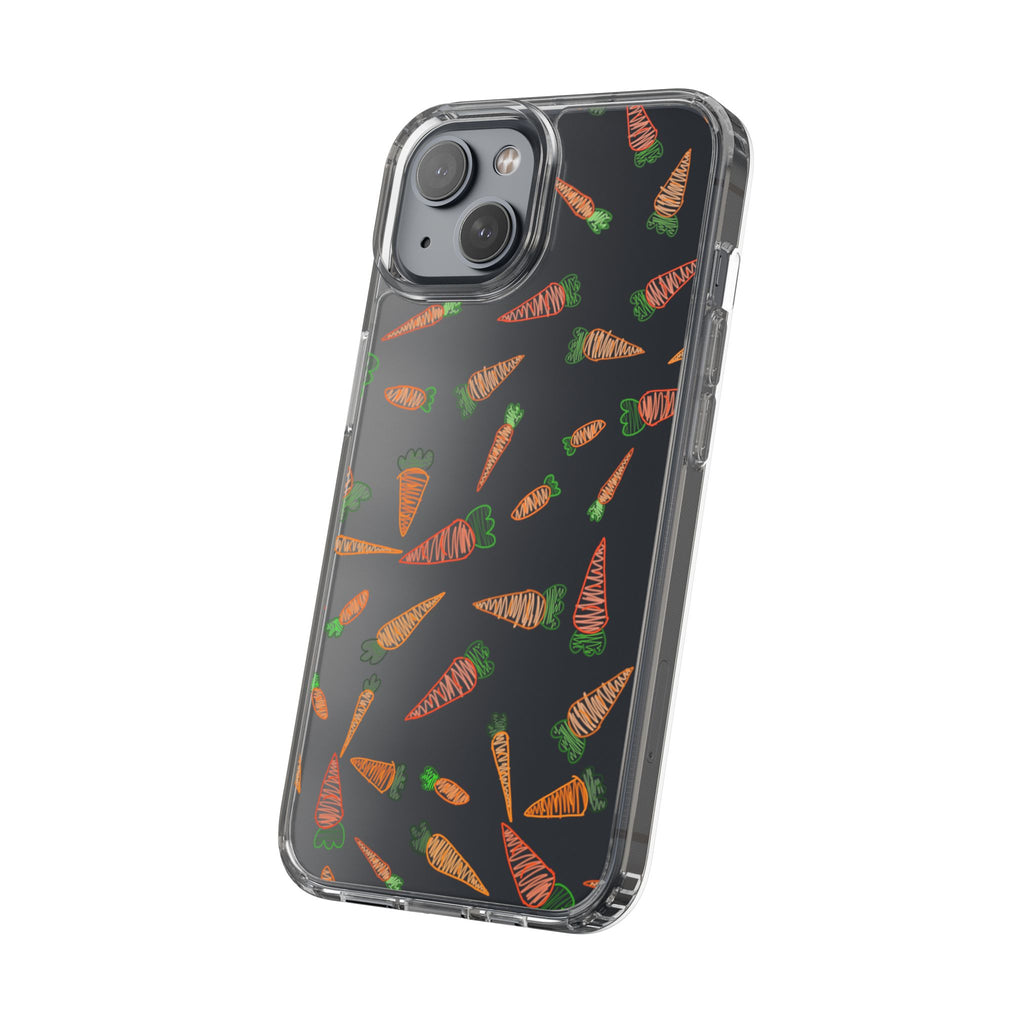 Carrot Pattern Clear Phone Case, Cute Phone Cover, Spring Accessory, Gift for Gardeners, Farmhouse Decor, Eco-Friendly