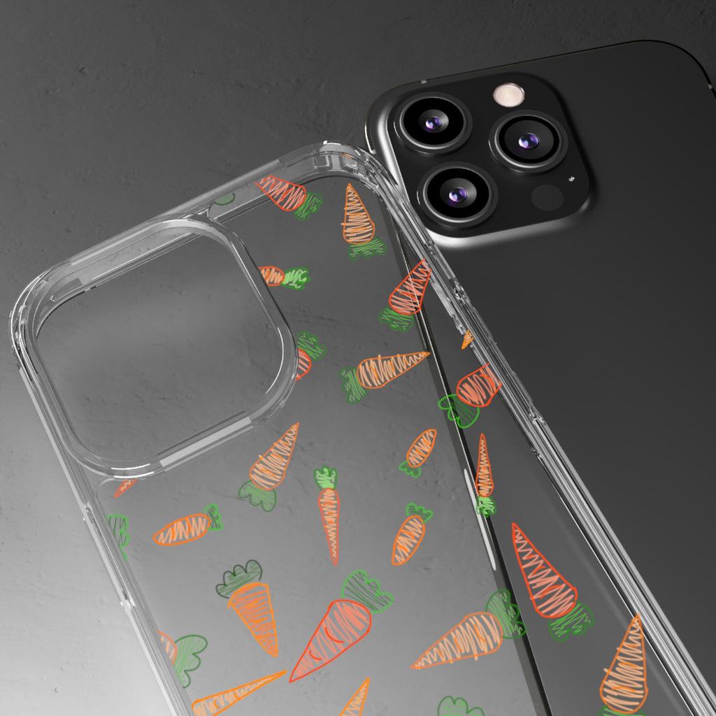 Carrot Pattern Clear Phone Case, Cute Phone Cover, Spring Accessory, Gift for Gardeners, Farmhouse Decor, Eco-Friendly