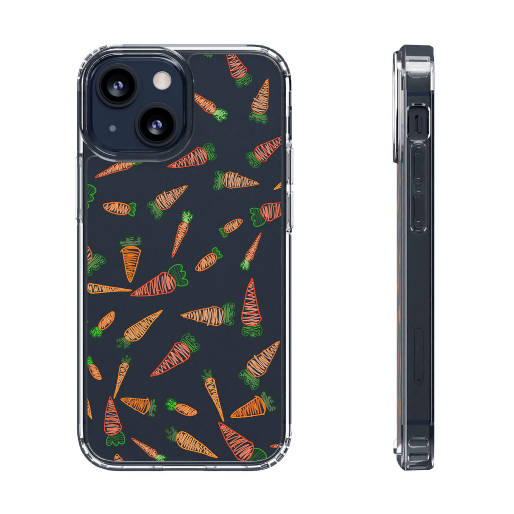 Carrot Pattern Clear Phone Case, Cute Phone Cover, Spring Accessory, Gift for Gardeners, Farmhouse Decor, Eco-Friendly