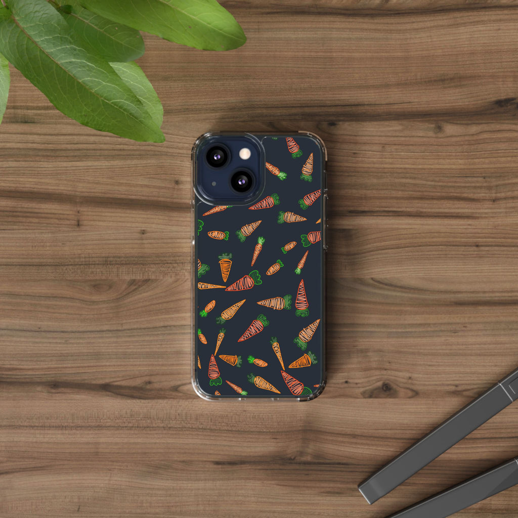 Carrot Pattern Clear Phone Case, Cute Phone Cover, Spring Accessory, Gift for Gardeners, Farmhouse Decor, Eco-Friendly