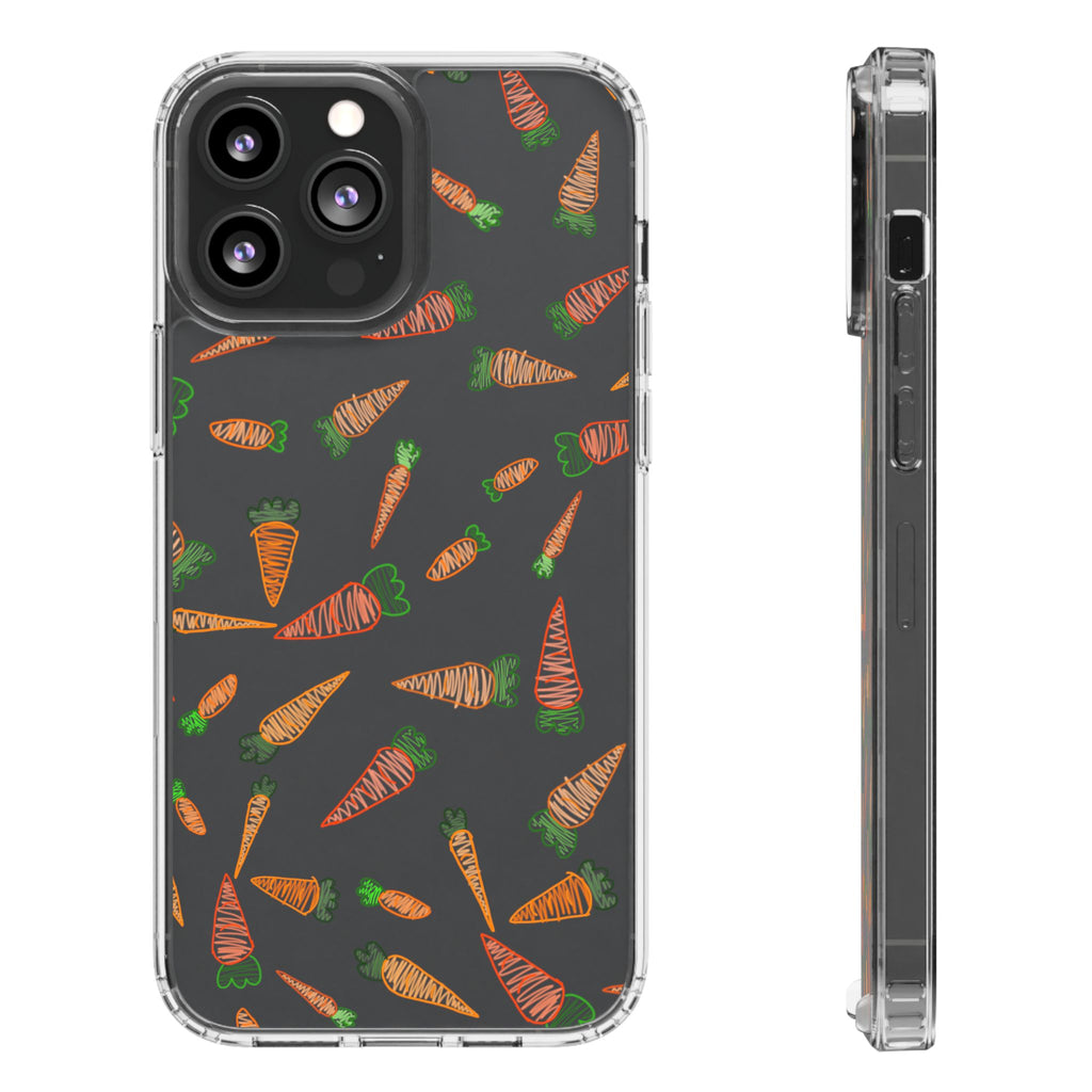 Carrot Pattern Clear Phone Case, Cute Phone Cover, Spring Accessory, Gift for Gardeners, Farmhouse Decor, Eco-Friendly