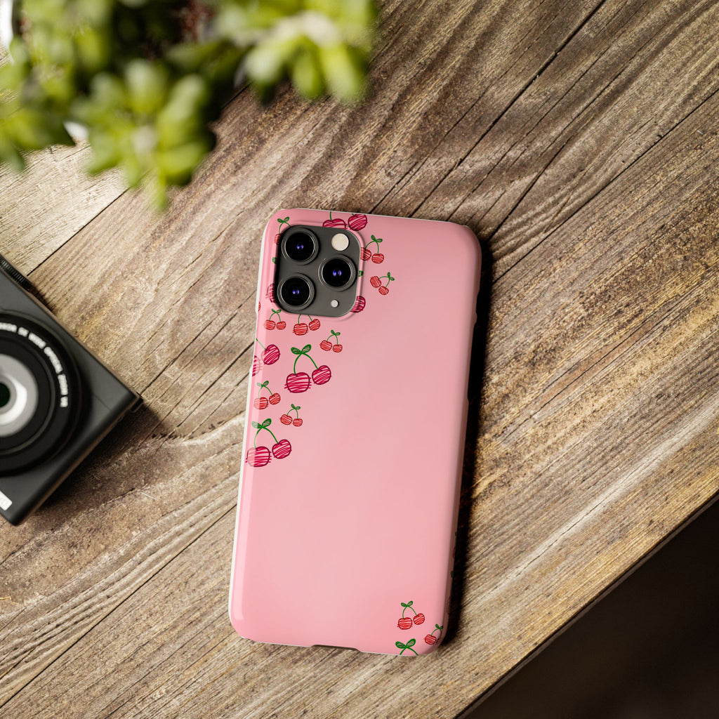 Cute Cherry Slim Phone Case - Floral Pink Design