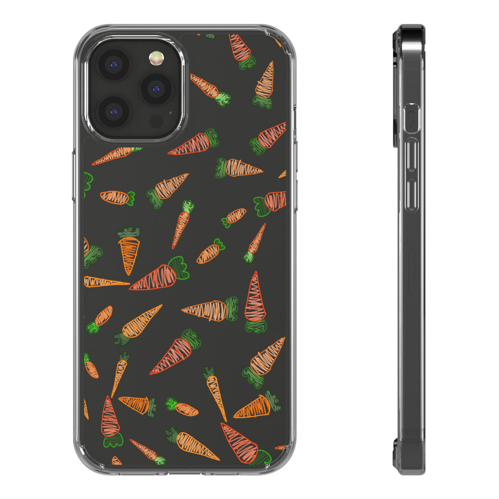 Carrot Pattern Clear Phone Case, Cute Phone Cover, Spring Accessory, Gift for Gardeners, Farmhouse Decor, Eco-Friendly