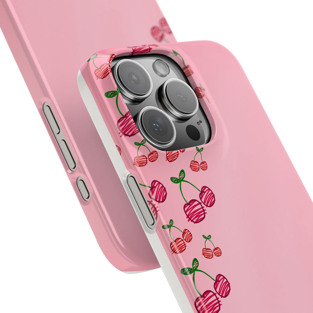 Cute Cherry Slim Phone Case - Floral Pink Design