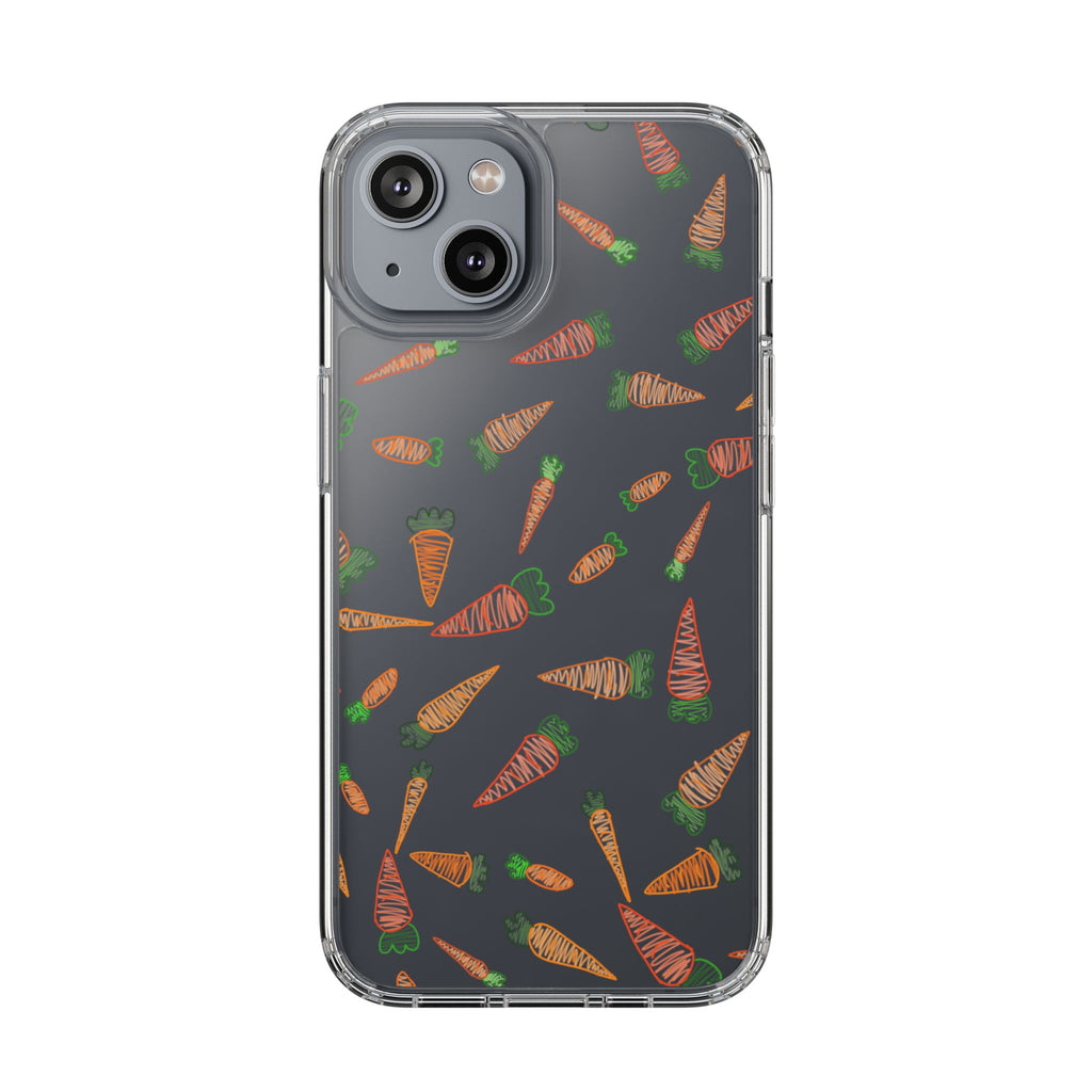 Carrot Pattern Clear Phone Case, Cute Phone Cover, Spring Accessory, Gift for Gardeners, Farmhouse Decor, Eco-Friendly
