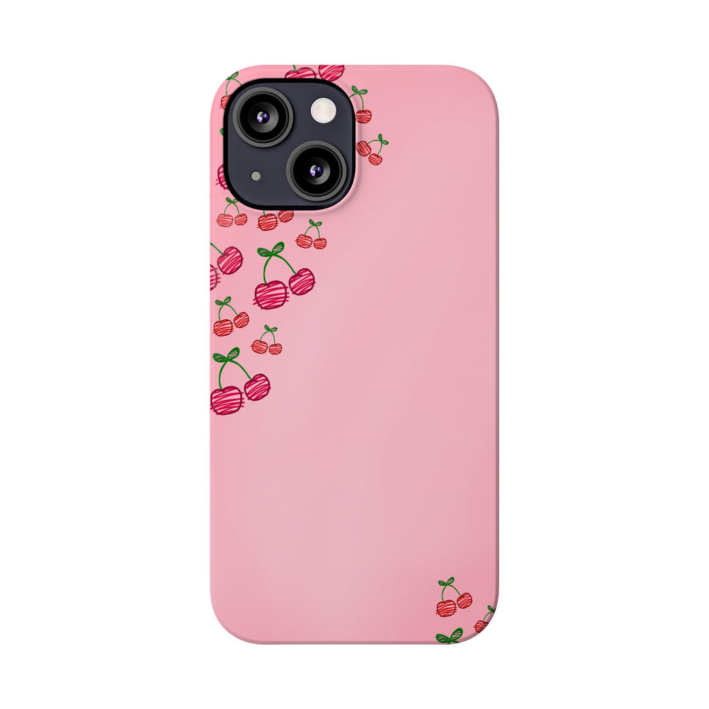 Cute Cherry Slim Phone Case - Floral Pink Design