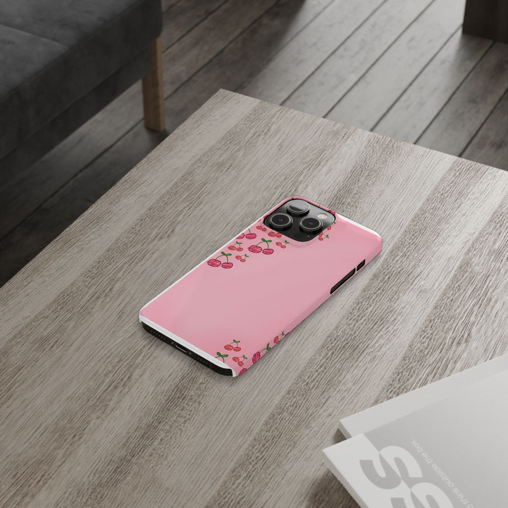 Cute Cherry Slim Phone Case - Floral Pink Design