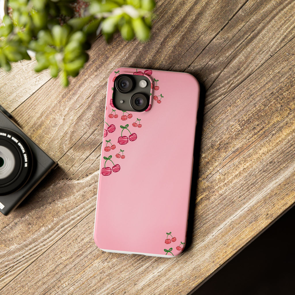 Cute Cherry Slim Phone Case - Floral Pink Design
