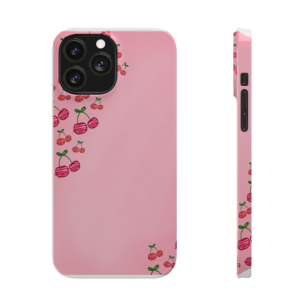 Cute Cherry Slim Phone Case - Floral Pink Design